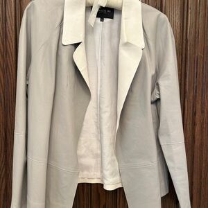 Lafayette 148 New York Light Gray Leather Jacket with Cream Trim